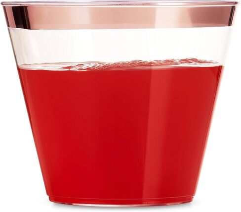 Munfix 100 Rose Gold Plastic Cups 9 Oz Clear Plastic Cups Old Fashioned Tumblers Rose Gold Rimmed Cups Fancy Disposable Wedding Cups Elegant Party Cups with Rose Gold Rim in Saudi Arabia