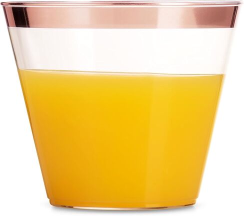 Munfix 100 Rose Gold Plastic Cups 9 Oz Clear Plastic Cups Old Fashioned Tumblers Rose Gold Rimmed Cups Fancy Disposable Wedding Cups Elegant Party Cups with Rose Gold Rim in Saudi Arabia