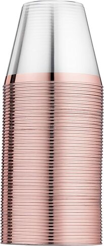 Munfix 100 Rose Gold Plastic Cups 9 Oz Clear Plastic Cups Old Fashioned Tumblers Rose Gold Rimmed Cups Fancy Disposable Wedding Cups Elegant Party Cups with Rose Gold Rim in Saudi Arabia