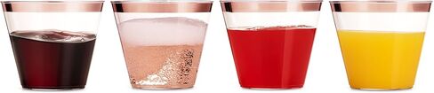 Munfix 100 Rose Gold Plastic Cups 9 Oz Clear Plastic Cups Old Fashioned Tumblers Rose Gold Rimmed Cups Fancy Disposable Wedding Cups Elegant Party Cups with Rose Gold Rim in Saudi Arabia