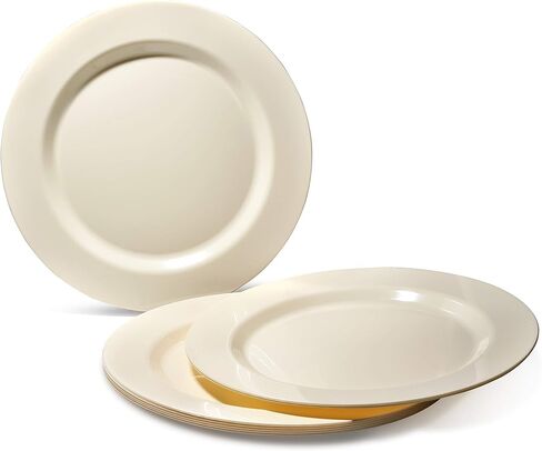" OCCASIONS " 50 Plates Pack (25 Guests)-Heavyweight Wedding Party Disposable Plastic Plate Set -25 x 10.5'' Dinner + 25 x 7.5'' Salad/Dessert plates (Plain Ivory) in Saudi Arabia