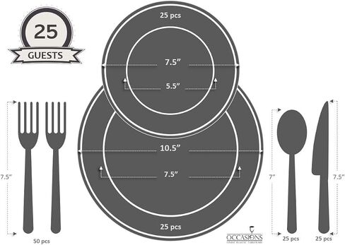 " OCCASIONS " 50 Plates Pack (25 Guests)-Heavyweight Wedding Party Disposable Plastic Plate Set -25 x 10.5'' Dinner + 25 x 7.5'' Salad/Dessert plates (Plain Ivory) in Saudi Arabia