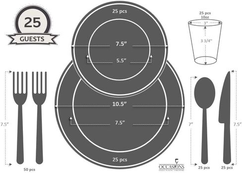 " OCCASIONS " 50 Plates Pack (25 Guests)-Heavyweight Wedding Party Disposable Plastic Plate Set -25 x 10.5'' Dinner + 25 x 7.5'' Salad/Dessert plates (Plain Ivory) in Saudi Arabia