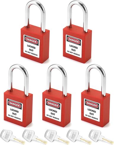 QWORK Red Lockout Tagout Safety Padlock, 5 Padlocks with 5 Keys, Keyed Alike, Red in Saudi Arabia