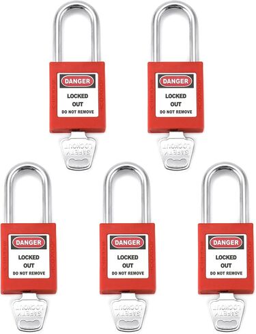 QWORK Red Lockout Tagout Safety Padlock, 5 Padlocks with 5 Keys, Keyed Alike, Red in Saudi Arabia