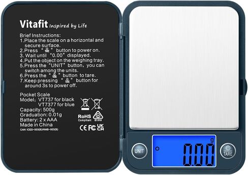Vitafit 500g Digital Pocket Gram Scale 0.01g Accuracy, Weighing Professional Since 2001, High Precision Scale Grams for: Lab, Food, Kitchen, Coffee, Jewelry; Black in Saudi Arabia