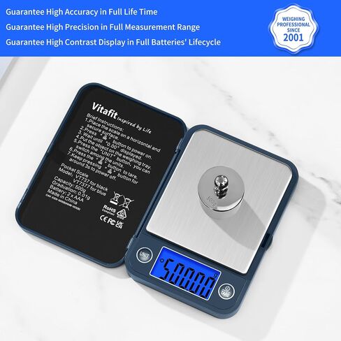 Vitafit 500g Digital Pocket Gram Scale 0.01g Accuracy, Weighing Professional Since 2001, High Precision Scale Grams for: Lab, Food, Kitchen, Coffee, Jewelry; Black in Saudi Arabia