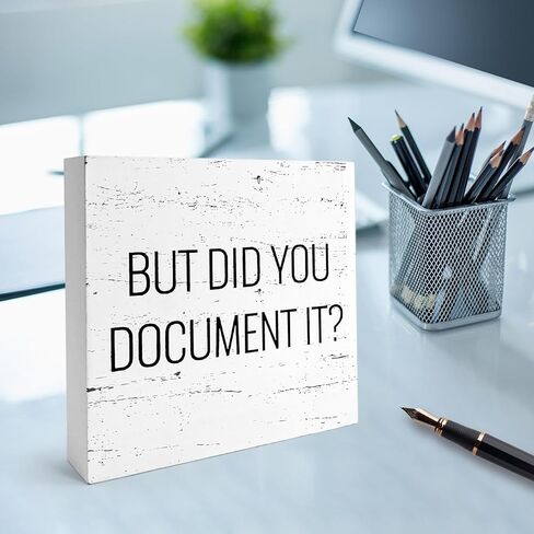 AOCEAN 1 قطعة مكتب البلد صندوق خشبي علامة ديكور مكتب علامة للمنزل مكتب ساحر جدار الجرف الديكور روح الدعابة "لكن هل قمت بتوثيق ذلك" علامة كتلة خشبية in Kuwait