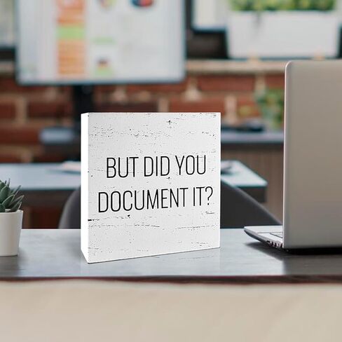 AOCEAN 1 قطعة مكتب البلد صندوق خشبي علامة ديكور مكتب علامة للمنزل مكتب ساحر جدار الجرف الديكور روح الدعابة "لكن هل قمت بتوثيق ذلك" علامة كتلة خشبية in Kuwait