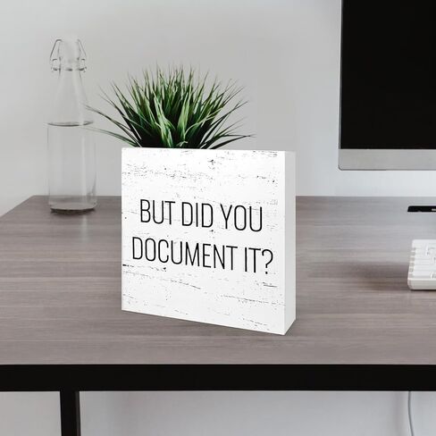 AOCEAN 1 قطعة مكتب البلد صندوق خشبي علامة ديكور مكتب علامة للمنزل مكتب ساحر جدار الجرف الديكور روح الدعابة "لكن هل قمت بتوثيق ذلك" علامة كتلة خشبية in Kuwait