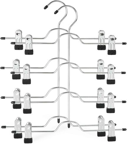 TOPIA HANGER شماعات تنورة معدنية من 4 طبقات للنساء، شماعات السراويل موفرة للمساحة مع مشابك قابلة للتعديل، احصل على مساحة أكبر بنسبة 70%، قبضة غير قابلة للانزلاق للسراويل والسراويل القصيرة والسراويل القصيرة والجينز والمناشف، أسود، عبوتان، CT20B in Kuwait
