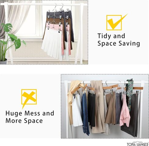 TOPIA HANGER شماعات تنورة معدنية من 4 طبقات للنساء، شماعات السراويل موفرة للمساحة مع مشابك قابلة للتعديل، احصل على مساحة أكبر بنسبة 70%، قبضة غير قابلة للانزلاق للسراويل والسراويل القصيرة والسراويل القصيرة والجينز والمناشف، أسود، عبوتان، CT20B in Kuwait