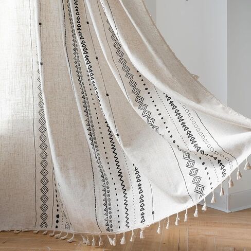 Schweek الكتان الستائر لغرفة المعيشة بوهو شرابات الستائر 84 بوصة طويلة 2 لوحات مزرعة خمر الستائر المطبوعة نسيج الكتان ضوء تصفية الستائر نافذة العلاج الستائر قضيب الجيب in Kuwait