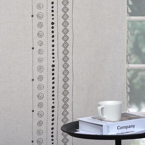 Schweek الكتان الستائر لغرفة المعيشة بوهو شرابات الستائر 84 بوصة طويلة 2 لوحات مزرعة خمر الستائر المطبوعة نسيج الكتان ضوء تصفية الستائر نافذة العلاج الستائر قضيب الجيب in Kuwait