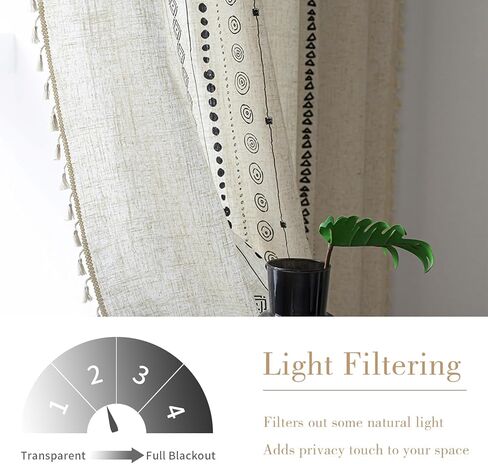 Schweek الكتان الستائر لغرفة المعيشة بوهو شرابات الستائر 84 بوصة طويلة 2 لوحات مزرعة خمر الستائر المطبوعة نسيج الكتان ضوء تصفية الستائر نافذة العلاج الستائر قضيب الجيب in Kuwait