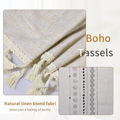 Schweek الكتان الستائر لغرفة المعيشة بوهو شرابات الستائر 84 بوصة طويلة 2 لوحات مزرعة خمر الستائر المطبوعة نسيج الكتان ضوء تصفية الستائر نافذة العلاج الستائر قضيب الجيب in Kuwait