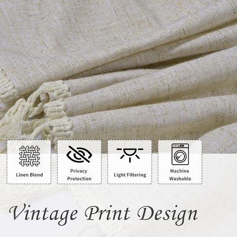 Schweek الكتان الستائر لغرفة المعيشة بوهو شرابات الستائر 84 بوصة طويلة 2 لوحات مزرعة خمر الستائر المطبوعة نسيج الكتان ضوء تصفية الستائر نافذة العلاج الستائر قضيب الجيب in Kuwait