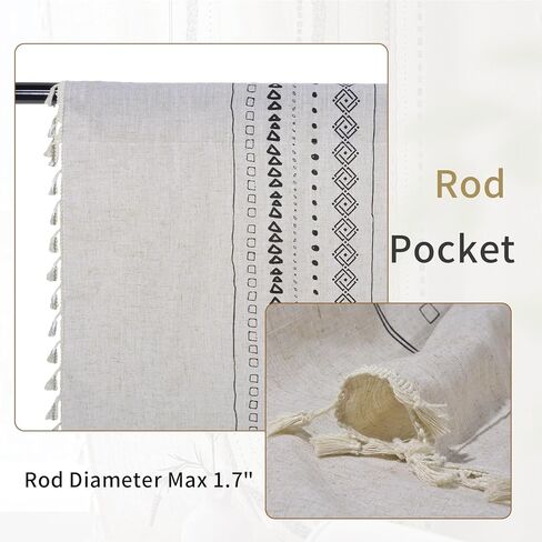 Schweek الكتان الستائر لغرفة المعيشة بوهو شرابات الستائر 84 بوصة طويلة 2 لوحات مزرعة خمر الستائر المطبوعة نسيج الكتان ضوء تصفية الستائر نافذة العلاج الستائر قضيب الجيب in Kuwait