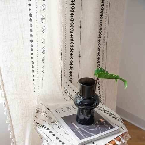 Schweek الكتان الستائر لغرفة المعيشة بوهو شرابات الستائر 84 بوصة طويلة 2 لوحات مزرعة خمر الستائر المطبوعة نسيج الكتان ضوء تصفية الستائر نافذة العلاج الستائر قضيب الجيب in Kuwait