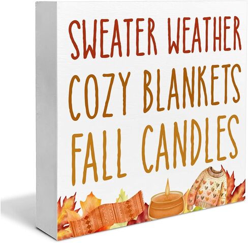 Fall Home Decor, Autumn Wooden Sign Decor Desk Sign Sweater Weather Wooden Block Sign Rustic Home Shelf Wall Decoration in Saudi Arabia