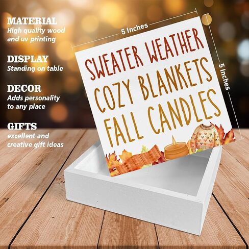 Fall Home Decor, Autumn Wooden Sign Decor Desk Sign Sweater Weather Wooden Block Sign Rustic Home Shelf Wall Decoration in Saudi Arabia