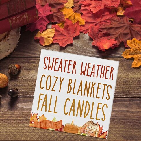 Fall Home Decor, Autumn Wooden Sign Decor Desk Sign Sweater Weather Wooden Block Sign Rustic Home Shelf Wall Decoration in Saudi Arabia
