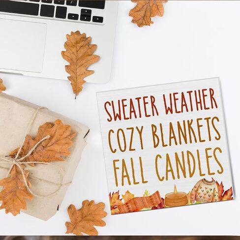 Fall Home Decor, Autumn Wooden Sign Decor Desk Sign Sweater Weather Wooden Block Sign Rustic Home Shelf Wall Decoration in Saudi Arabia