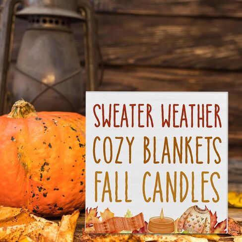 Fall Home Decor, Autumn Wooden Sign Decor Desk Sign Sweater Weather Wooden Block Sign Rustic Home Shelf Wall Decoration in Saudi Arabia