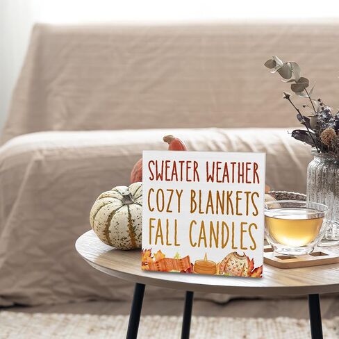 Fall Home Decor, Autumn Wooden Sign Decor Desk Sign Sweater Weather Wooden Block Sign Rustic Home Shelf Wall Decoration in Saudi Arabia