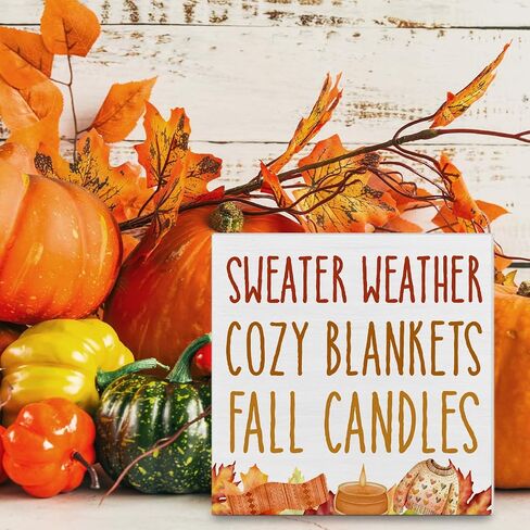 Fall Home Decor, Autumn Wooden Sign Decor Desk Sign Sweater Weather Wooden Block Sign Rustic Home Shelf Wall Decoration in Saudi Arabia