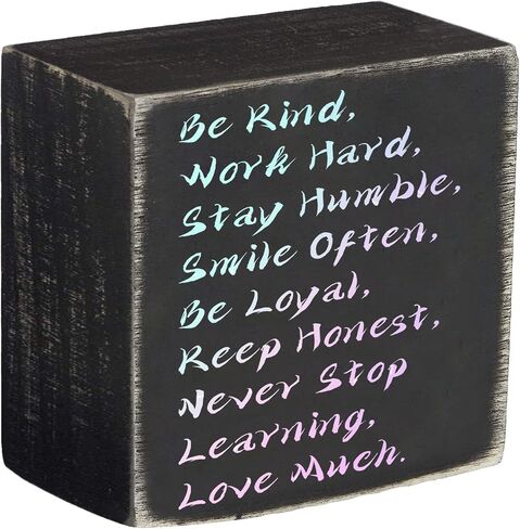 Wood Box Sign with Inspirational Sayings - Be Kind, Stay Humble, Never Stop - Classic Box Sign Modern Home Farmhouse Office Wall Hanging Art Desktop Box Sign 5x5 inch in Saudi Arabia