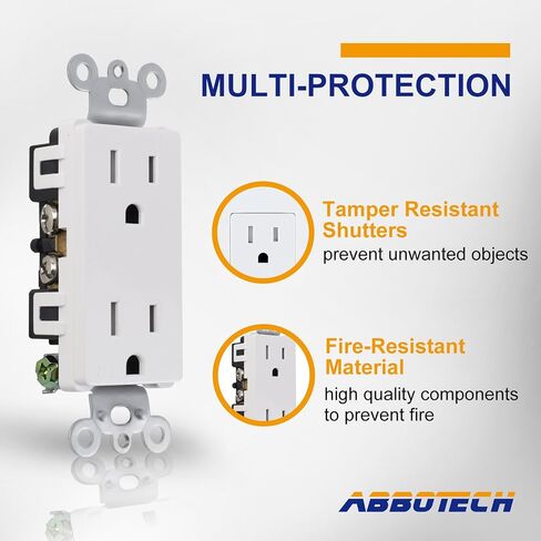 15A Tamper Resistant Duplex Receptacle Standard Wall Outlet Decorative Electrical Outlet, Child Proof Safety,Wall Plates Included, White, UL Listed. in Saudi Arabia