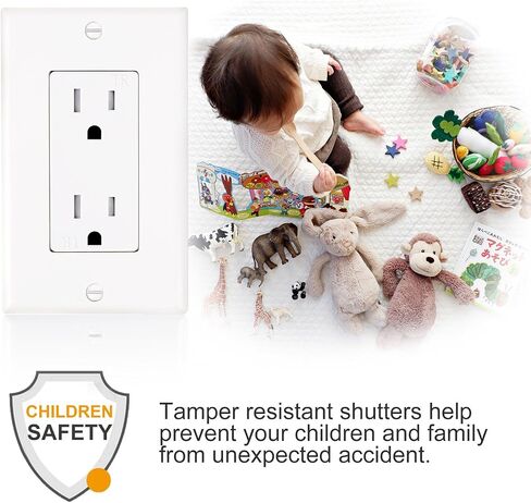 15A Tamper Resistant Duplex Receptacle Standard Wall Outlet Decorative Electrical Outlet, Child Proof Safety,Wall Plates Included, White, UL Listed. in Saudi Arabia