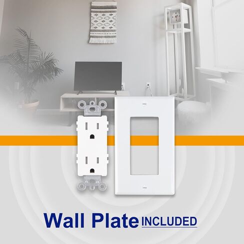 15A Tamper Resistant Duplex Receptacle Standard Wall Outlet Decorative Electrical Outlet, Child Proof Safety,Wall Plates Included, White, UL Listed. in Saudi Arabia