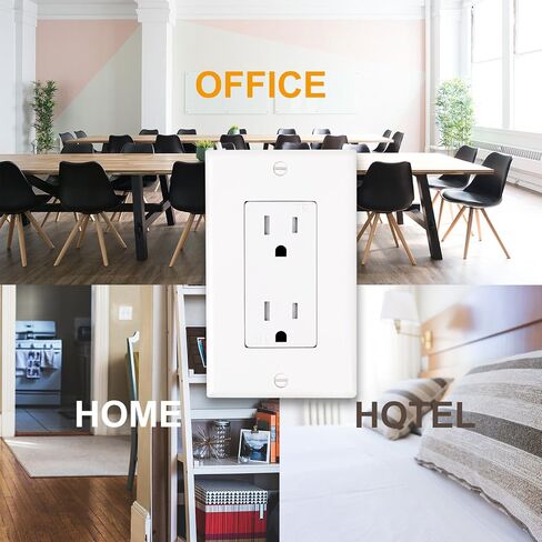 15A Tamper Resistant Duplex Receptacle Standard Wall Outlet Decorative Electrical Outlet, Child Proof Safety,Wall Plates Included, White, UL Listed. in Saudi Arabia
