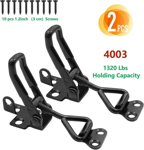 2 Pack Adjustable Black Toggle Clamp Latch(4002) Heavy Duty 550 lbs Capacity Toggle Latch & Quick Release Metal Pull Latches, Easy to Install for Lid Box Case Door Smoker(come with 10pcs 0.78" Screws) in Kuwait