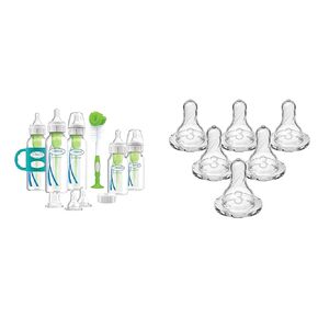 Dr. Brown’s Natural Flow® Anti-Colic Options+™ Narrow Bottle to Sippy Gift Set with Soft Silicone Sippy Spout, Removable Silicone Handles, Travel Cap and Bottle Brush