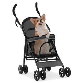 MoNiBloom 4 Wheels Pet Stroller, Easy-Fold Puppy Cage Jogger Stroller with Sun Cover, Pad and Rear Storage Bag, Breathable and Visible Mesh for Small/Medium Pets up to 22 lbs, Pink