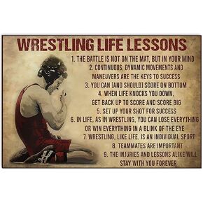 Geuuki Metal Tin Sign 8X12 Inch - Vintage Wrestling Life Lessons Poster Aluminum Tin Signs for Home Kitchen Coffee Farm Wall Art Decor