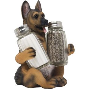 German Shepherd Police Dog Salt and Pepper Shaker Set with Decorative Display Stand Holder Canine Figurine for Kitchen Decor Table Centerpieces As K-9 Gifts for Policemen by Home-n-Gifts