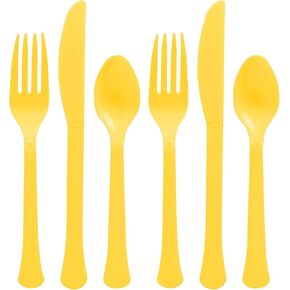 Yellow Sunshine Plastic Heavy Weight Assorted Cutlery Set (24 Pc.) - Durable & Elegant Utensils, Perfect for Parties, Events, and Everyday Use