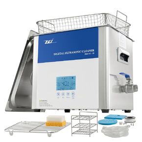 ZKI 10L Digital Ultrasonic Cleaning Machine, Adjustable Heater/Intensity/Timer Ultrasonic Cleaner, Degas Mode, Low-Noise, 12+ Hrs Run Time, Ideal for Jewelry, Lab, Glasses, Dentures, Ind. (110V/600W)