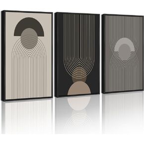 Boho Vintage Line Framed Canvas Print Wall Art 11x14in Mid Century Bohemain Abstract Modern Art Decorative for Living Room Bedroom Office - Black Framed