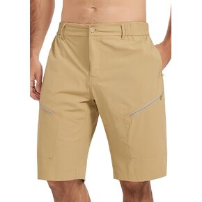 Men's Hiking Shorts 100% Nylon Quick Dry 9" Cargo Shorts with 6 Pockets Zipper, Outdoor Waterproof Work Shorts for Travel