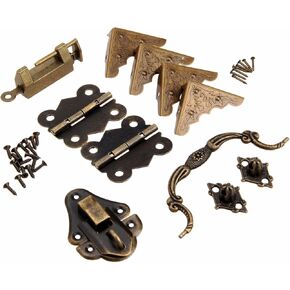 dophee Retro Decorative Lock, Latch Hasps, Pulls Handles, Hinges and Box Corner Protectors Hardware Kit for Jewelry Box Treasure Chest Wooden Box Handcrafts DIY Projects