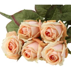 DILATATA Artificial Realistic Roses Yellow Flowers 24" Real Touch Silk Roses Bouquet Long Stems Rose Fake Roses Decor for Home Party Wedding Table Centerpieces Roses Realistic - 5 Pcs