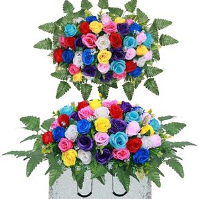 Artificial Cemetery Flower Saddles,Artificial Silk Flower Arrangement for Headstones,Cemetery Memorial Flowers for Grave Tombstone Decorations (colour, Saddle)