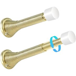HOMOTEK 10 Pack Telescoping Spring Door Stoppers, Extended from 3-1/8 to 4-1/4 inches Wall Mount Extra Long Door Stops- Flexible Spring Doorstops Wall Protector (Bright Brass)