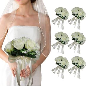 6 Pack Wedding Bouquets for Bridesmaid, Bridesmaid Bouquets for Wedding Set of 6, Wedding Flowers Bouquets, Artificial Flower Bouquet, Valentine's Day, Decoration, Church, Party