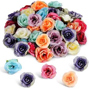 Jutom 60 Pieces Faux Flower Heads in Bulk Mini Artificial Flowers Heads Silk Roses Blossom Heads Multicolor Flowers DIY Silk Rose Flower for Crafts Wedding Garland Decor, 1.6INCH